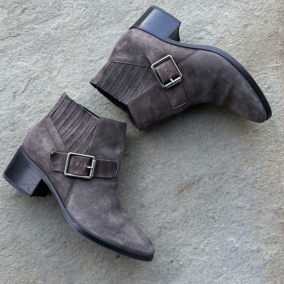 Aquatalia Waterproof Foster Grey Suede Ankle Buckle Booties 8 - Picture 3 of 8